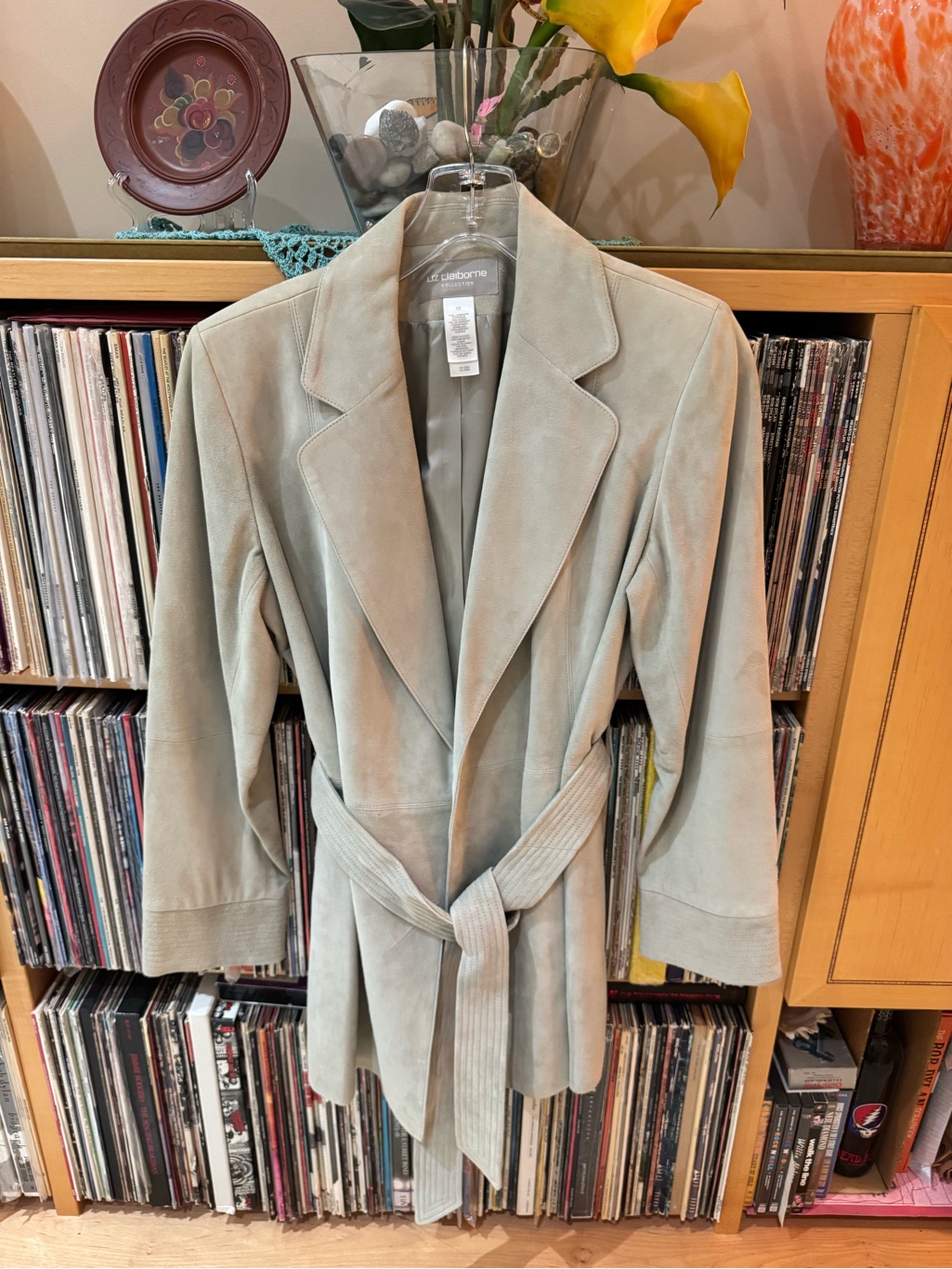 Price Drop: Liz Claiborne Lined, Belted, Silver Lambskin Suede 3/4 Wrap Coat, 10